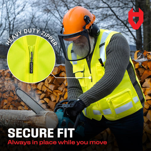 NoCry Premium Reflective Safety Vest for Men, Heavy Duty Stitching, ANSI Class 2