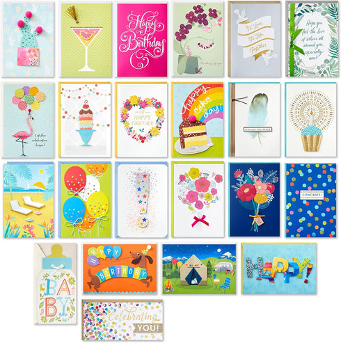 Pack 24 5EBN1002 Hallmark of Handmade Assorted Boxed Greeting Cards, Watercolor-Birthday Cards, Baby Shower Cards