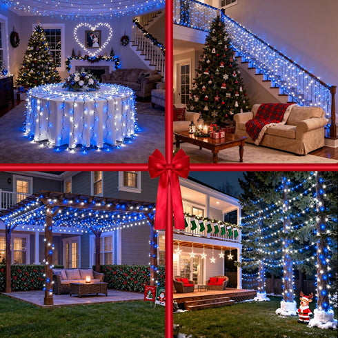 300 12 Dimmable, 75FT LED Blue White Birthday Party Decorations Ocean Party Decor String Lights with Modes Timer
