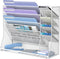Wall Mounted File Organizer, 5-Tier Desk Organizer with 4 Pen Holders, Mesh Accessories for Office Supplies, White