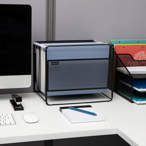 Mind Reader Hanging File Folder Organizer, Desktop Organizer, Storage, Office, Metal Mesh, 13" L x 9.75" W x 10.25" H, Black by Mind Reader