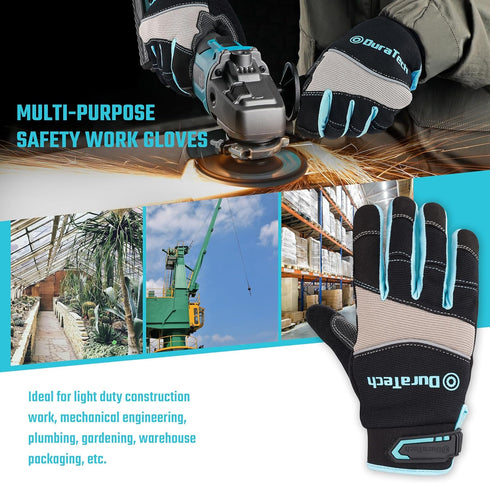 DURATECH Safety Work Gloves, Utility Mechanic Gloves, Touch Screen, Large (1 Pair) for Construction and Home Improvement