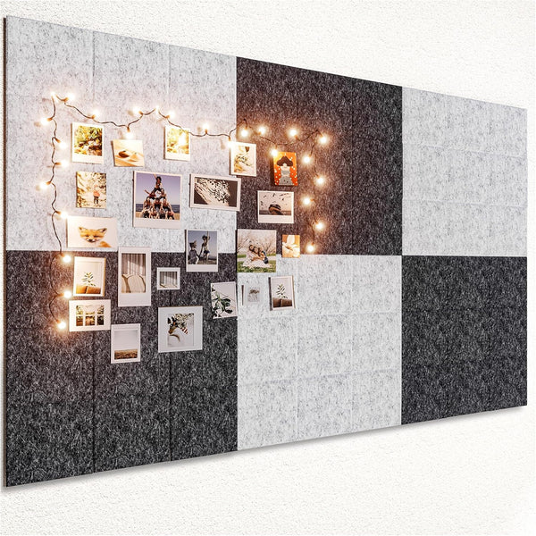 Large 11.8"x11.8" Felt Board Tiles for Wall, 30 Push Pins, Pack of 6 Pin Board Notice Boards for Home Office