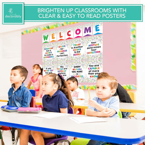 Decorably Welcome Posters for Classroom - 15 Confetti Themed Decorations and Welcome Sign