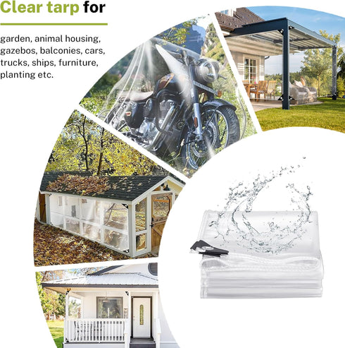 10' 12' Grommets&Reinforced x Clear Vinyl Tarp Clear Tarps Heavy Duty Waterproof UV Resistant Glass Tarps Transparent