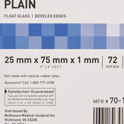 McKesson Premium Microscope Slides, Plain Float Glass, Beveled Edges, 72 Count, 25 mm x 75 mm x 1 mm