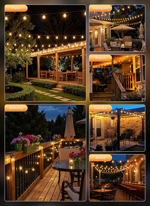 55FT 25 G40 Bulbs Dimmable Brightown Outdoor String Lights, Shatterproof Patio Lights, Waterproof Hanging Connectable