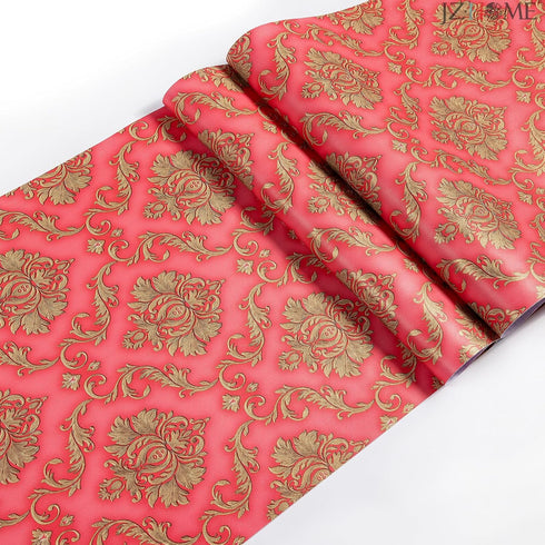 Y9151 Luxury Damask Wallpaper 17.7in x 9.8ft, Red Self Adhesive Removable Contact Paper for Home Decoration