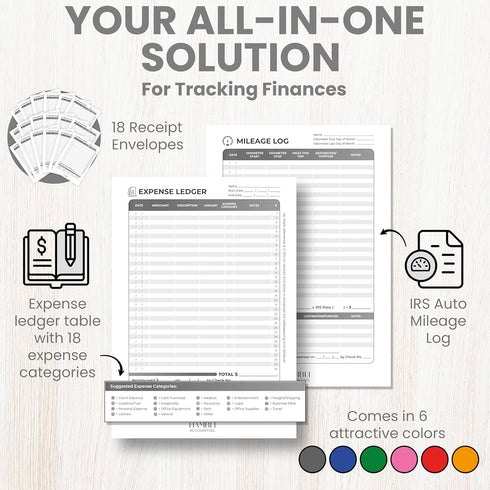 Extra Large Receipt Envelope & Receipts Organizer (Pack of 18) - Efficiently Manage Business Expenses & Log Mileage Trips - 12.8" × 9.0" Inches, Gray Color- Business Ledger for Small Business by Hambli