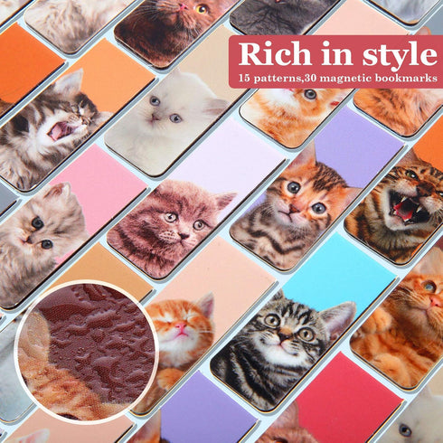 Zonon 30 Pieces Cats Magnetic Bookmarks, Cute Cats Markers for Students, Teachers, School Home Office Reading Stationery