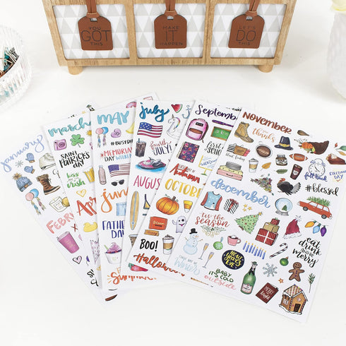 Pack 310 Pack! bloom daily planners Holiday Seasonal Planner Sticker Sheets - Vintage Seasonal Sticker - Removable