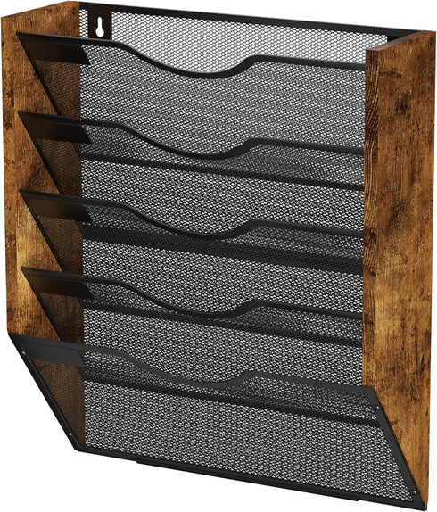 Ironwood 5 Pocket Hanging Wall File Organizer, Mesh Mail Holder with Nametag Label for Office & Home