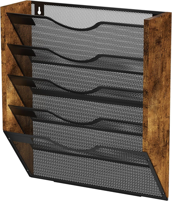 Ironwood 5 Pocket Hanging Wall File Organizer, Mesh Mail Holder with Nametag Label for Office & Home