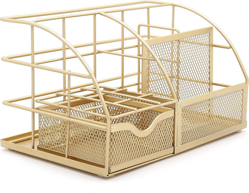 Exerz Golden Desk Organizer, Office Desk Accessories Supplies with Drawer for Pencil and Pen Storage
