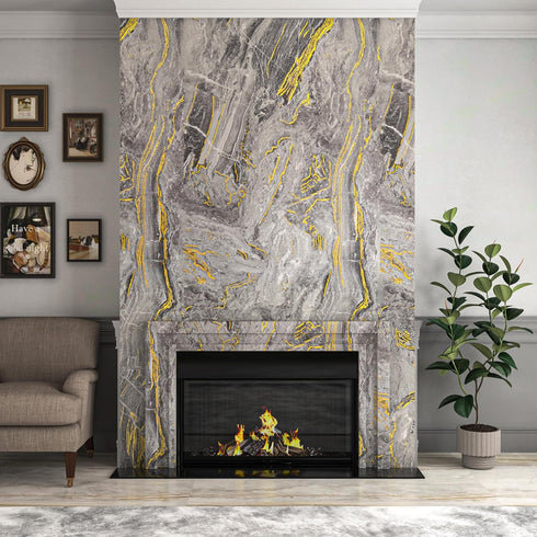Stickyart Thick Grey Gold Liquid Marble Contact Paper for Cabinets, Peel and Stick Countertops for Kitchen Waterproof