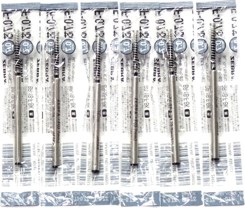 Zebra F-0.7 Black Ink Refill, for NuSpiral CC 0.7mm Ballpoint Pen, 6 Pack