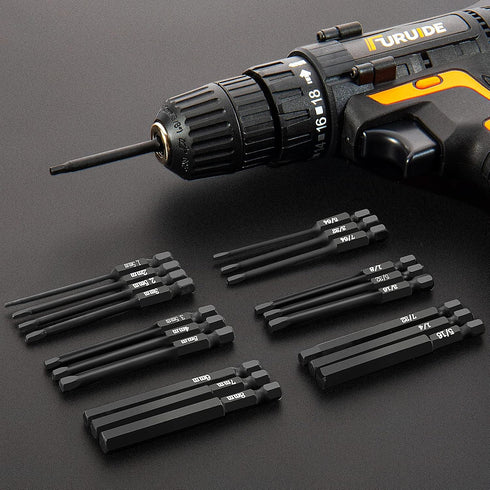 20 Piece Hex Head Allen Wrench Drill Bit Set, 1/4 Inch Hex Shank Metric and SAE S2 Steel with Magnetic Tips