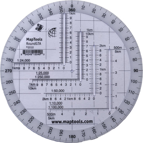 Round Military Coordinate Scale and Protractor - Precision Measuring Tool