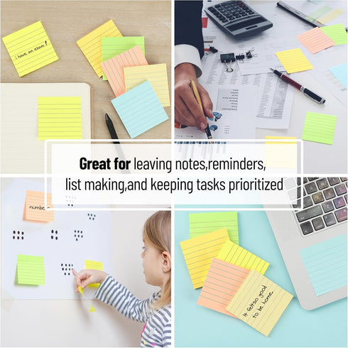 Mr. Pen Lined Sticky Notes 3x3, 6 Pads, 45 Sheets/Pad, Pastel Colors, Sticky Note Pads