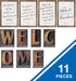 Schoolgirl Style Rustic Welcome Bulletin Board Set—Farmhouse Welcome Sign Letters, 11 pc Industrial Chic Decor