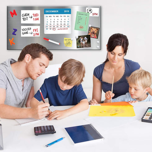 Essentially Yours Magnet and Message Board, Large 30 x 14 x 0.7 Inch Steel Bulletin Board, 2 Magnetic Dry Erase Pads