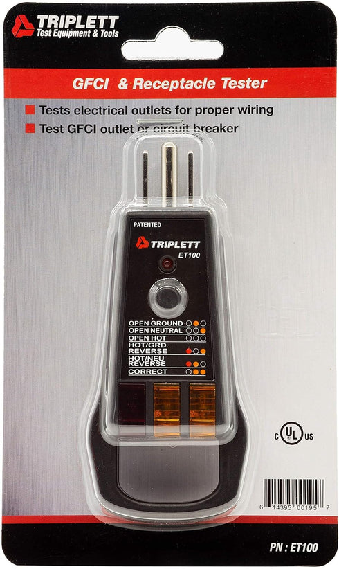 Triplett ET100 GFCI Outlet/Receptacle Tester with 5 Visual Indicators