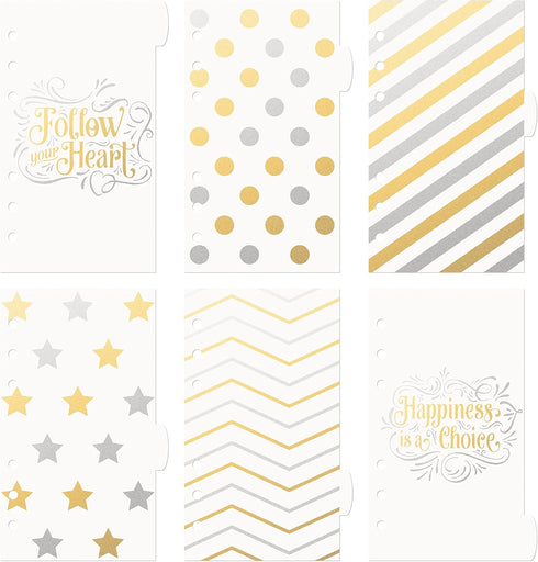 Discagenda Plastic Dividers for Planners, 6 Sections, Gold and Silver Follow Your Heart Patterns (Ringbound, Personal)