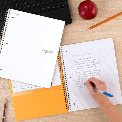 Five Star Spiral Notebooks + Study App, 2 Pack, 1 Subject, College Ruled Paper, 200 Sheets, 11" x 8-1/2", White,