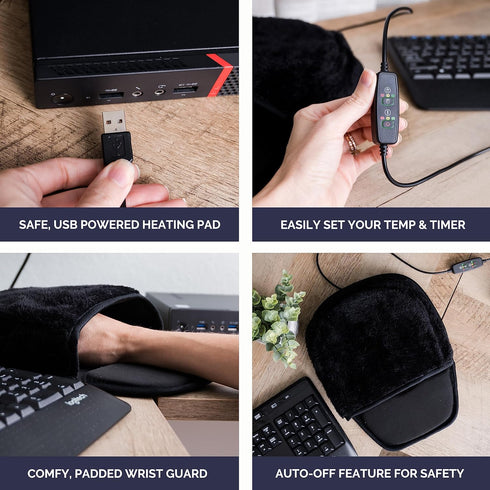 USB Heated Mouse Pad Hand Warmer - 3 Temperatures/Time Limits, Works with All PC Mice, Great Gift