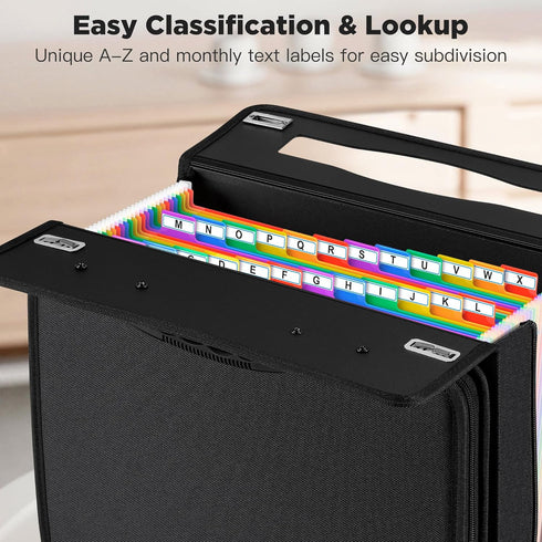 Zannaki Accordion File Organizer with Binder, Portable 24 Pockets Expanding File Folder with Handle