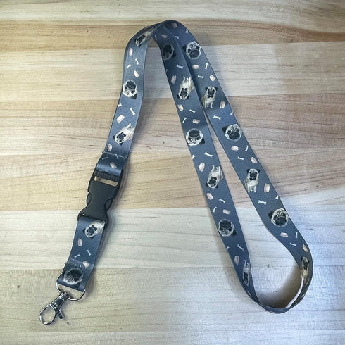 Desert Cactus Pug Dog Lanyard Badge ID Holder, Keychain Souvenir for Nurse, Doctor, Teacher, Detachable Buckle