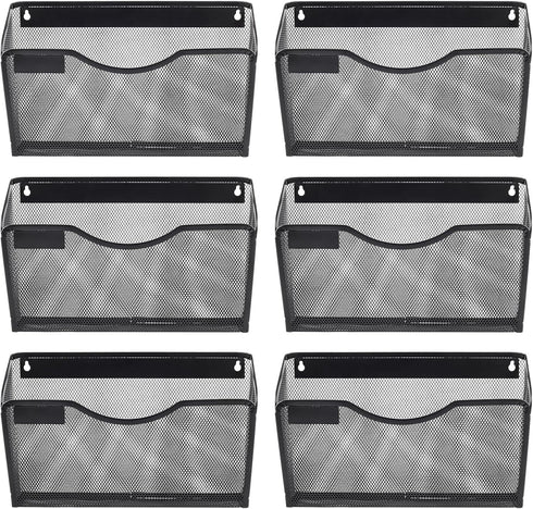 EasyPAG 6 Pockets Mesh Wall File Holder, Hanging File Folder Organizer for Home and Office, Black
