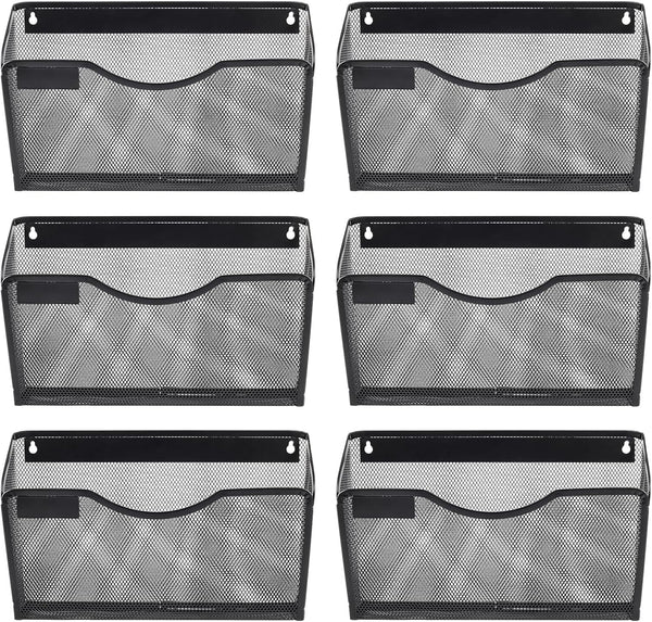 EasyPAG 6 Pockets Mesh Wall File Holder, Hanging File Folder Organizer for Home and Office, Black