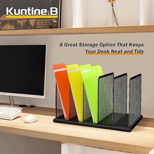 Kuntine.B 2 Pack Desk File Organizer, 5 Upright Mesh Desktop Sorter for Home, Office, and Classroom