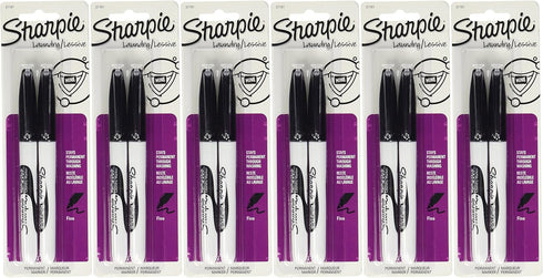 Sharpie Rub-A-Dub Fine Point Laundry Marker, Black, 2 Count (Pack of 6), 12 Markers Total
