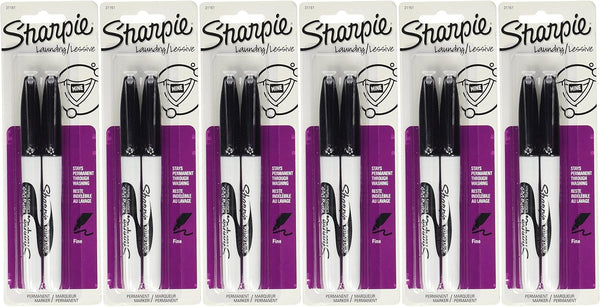 Sharpie Rub-A-Dub Fine Point Laundry Marker, Black, 2 Count (Pack of 6), 12 Markers Total