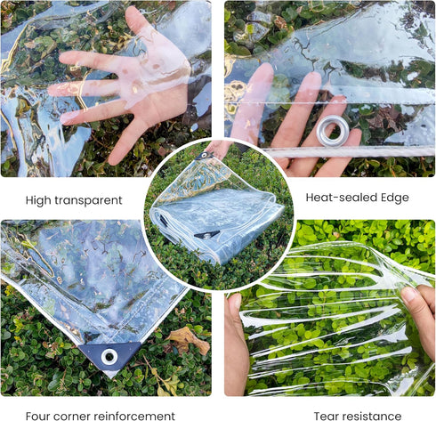 10' 12' Grommets&Reinforced x Clear Vinyl Tarp Clear Tarps Heavy Duty Waterproof UV Resistant Glass Tarps Transparent