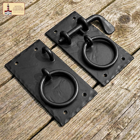 (271) Mystic Colonial Iron Gate Latch Black Flip Latches, Heavy Duty Cast Iron Drop Latch, for Old Farm Barn Shed