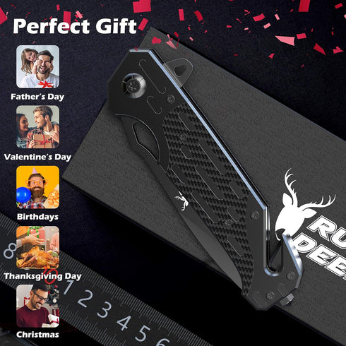 Rush Deer Pocket Knife, Folding Knife with Clip, Glass Breaker, EDC Utility Knife for Outdoor