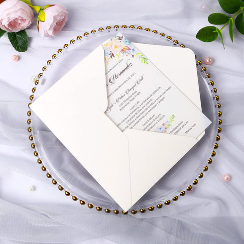 PONATIA 50PCS A7 Thick Shiny Ivory Envelopes, 5.25 x 7.5'' for Invitations, Perfect for 5x7'' Weddings, Christmas Gift
