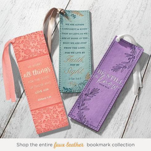 Christian Art Gifts Premium Vegan Leather Scripture Bookmark for Women, He Works All Things, Inspirational Bible Verse