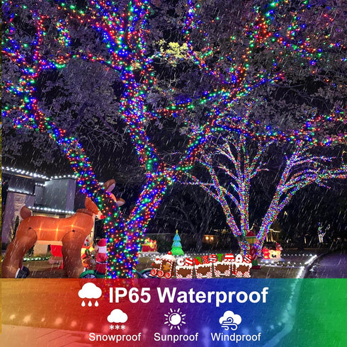 100FT 300 8 Multicolor Christmas Lights Outdoor, LED String Lights for Outside Waterproof with Modes, Connectable Plug