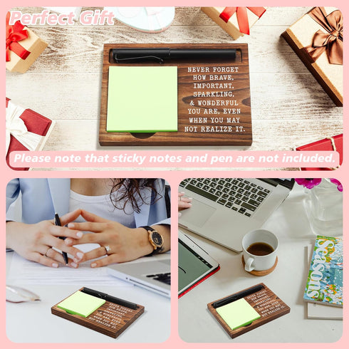 Inspirational Sticky Note Holder - Wooden Notepad & Pen Holder, 6.5" x 4.7" Positive Vibes Sticky Note Pad Holder