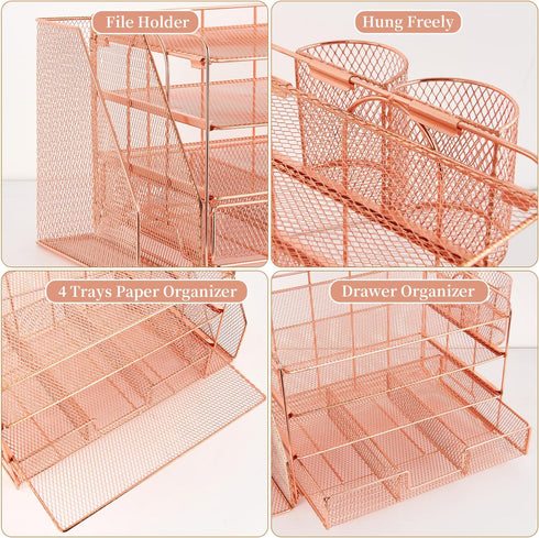 gianotter Paper Letter Tray Organizer, 4-Tier Desk Accessories & Workspace Desk Organizers with Drawer and 2 Pen