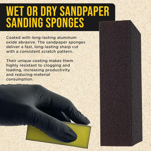 4-Sided Pack, 18, 36, 60, 80, 100, 120, 150, 180, 220, 320-3.9" 2.75" 1" Dura-Gold Hand Sanding Block Sponge Variety