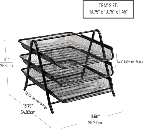 Mind Reader 3-Tier Paper Tray, Desktop Organizer for File Storage, Metal Mesh, Black