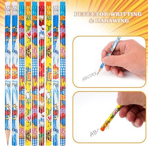 Kolewo4ever 200 Pieces Hero Text Wood Pencils, Pow! Snap! Wham! Bang! Elements, Assorted Styles