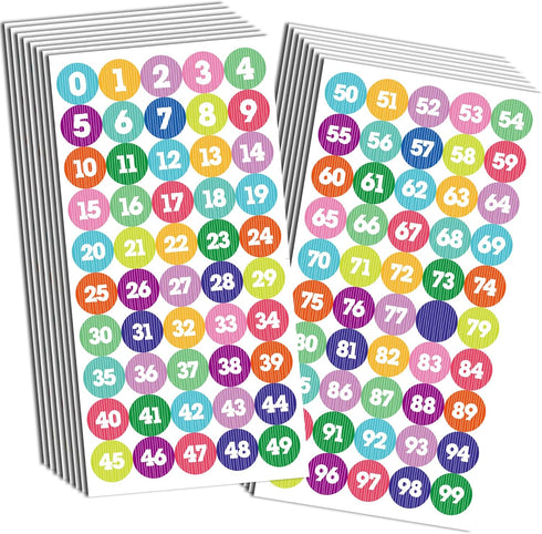 Youngever 1800 Pcs 0-99 Numbers Stickers, Stripe Design, Each Measures 1 inch Diameter for Office and Classroom