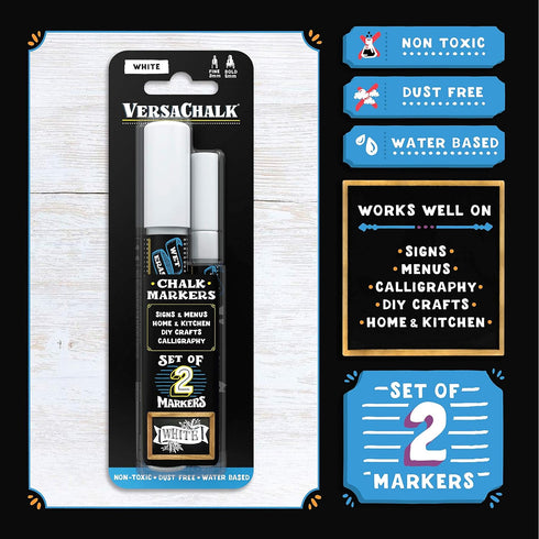 VersaChalk White Chalkboard Chalk Markers, Wet Erase Dustless Chalk Ink Paint Marker for Blackboard, Dry Erase White