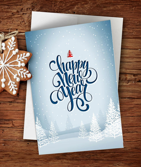 Happy New Year Cards by One Jade Lane, Winter White, 5x7, Set of 18 Holiday Cards & Envelopes